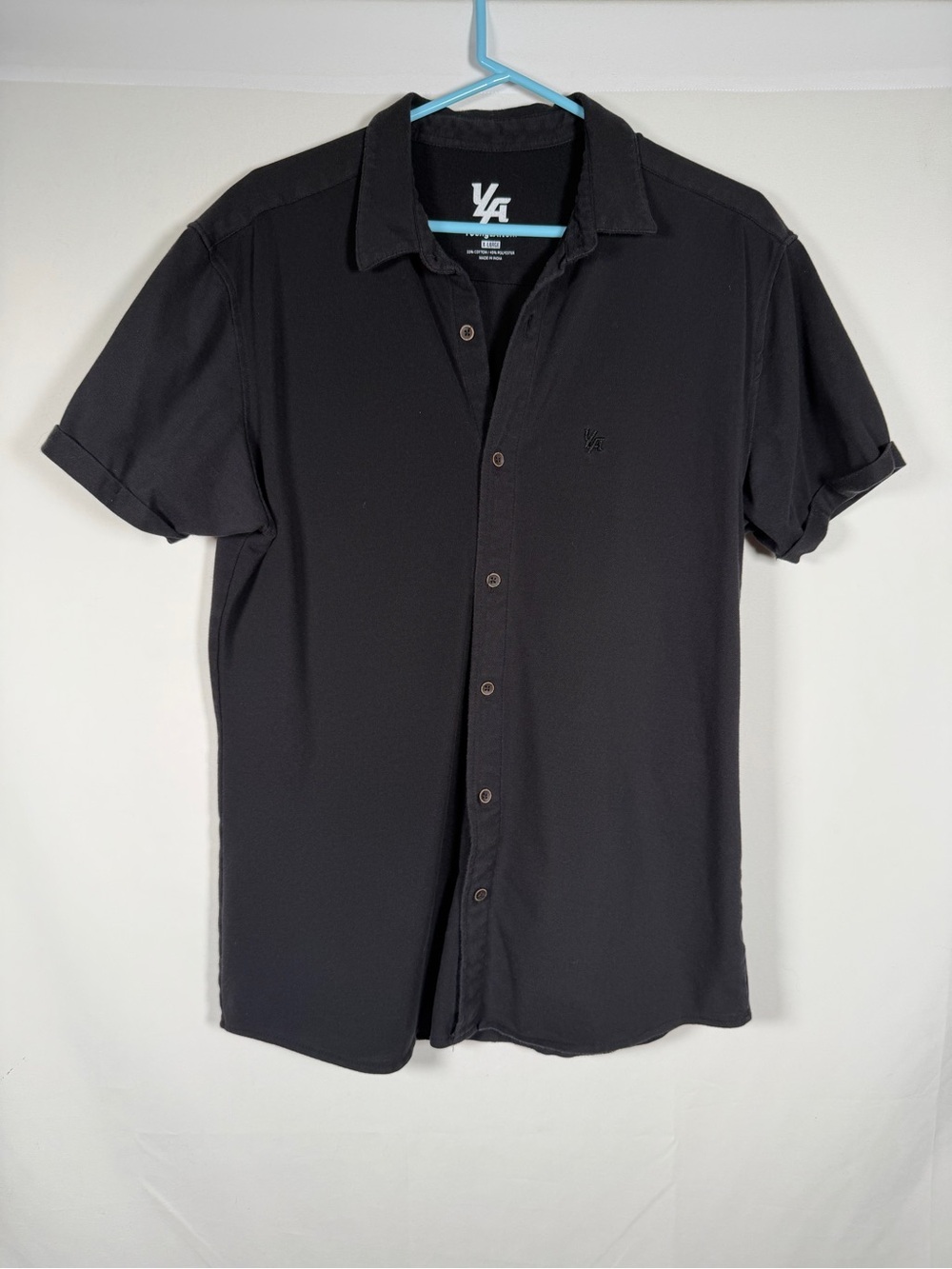 YoungLA Black Short-Sleeve Casual Button-Down Shirt